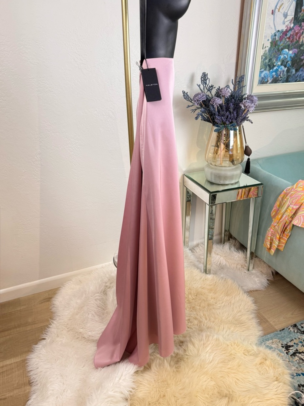 NWT Halston Astin Satin High-Low Maxi Skirt Dusty Rose Size‎ 8 - Picture 9 of 16